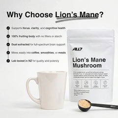 Why Choose Lion's Mane — focus, clarity, 100% fruiting body, dual extracted, lab tested in NZ